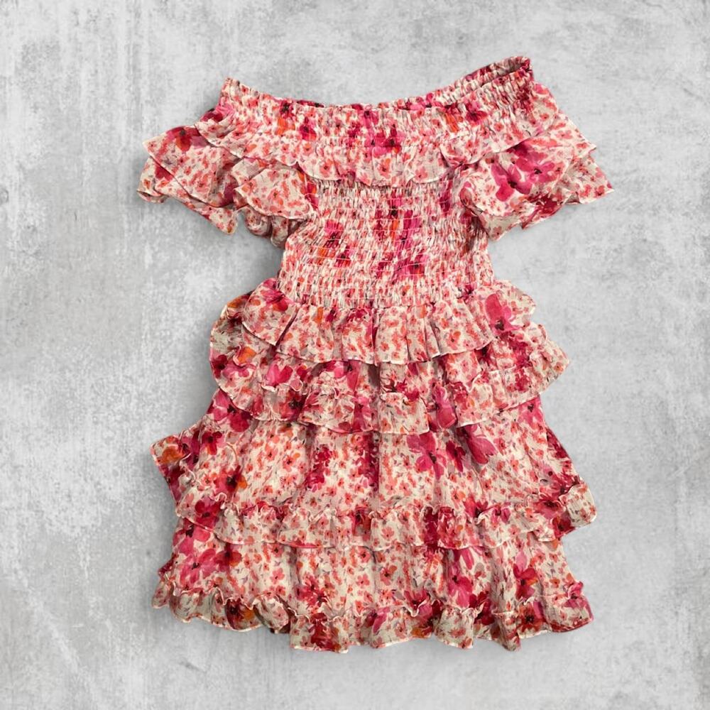 MISA Los Angeles Isella Floral Ruffle Mini Dress L Multicolor